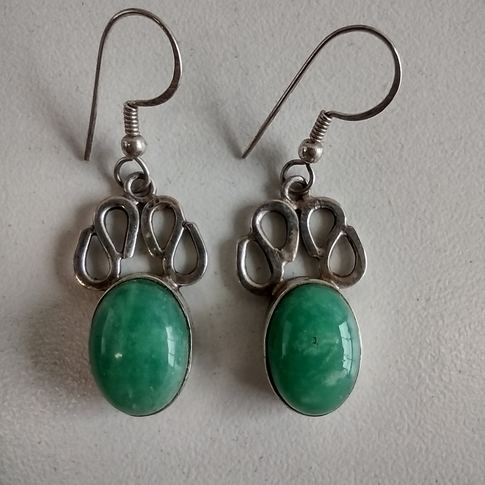 Sterling Chrysoprase dog paw earrings